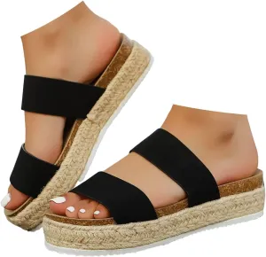Espadrilles Woven Wedge Sandals for Women 2025 Summer Casual Bohemia Open Toe Non Slip Comfortable Fashionable Sandals Beach Vacation Thick Soled Woven With Rope Wedge Heeled Slippers
