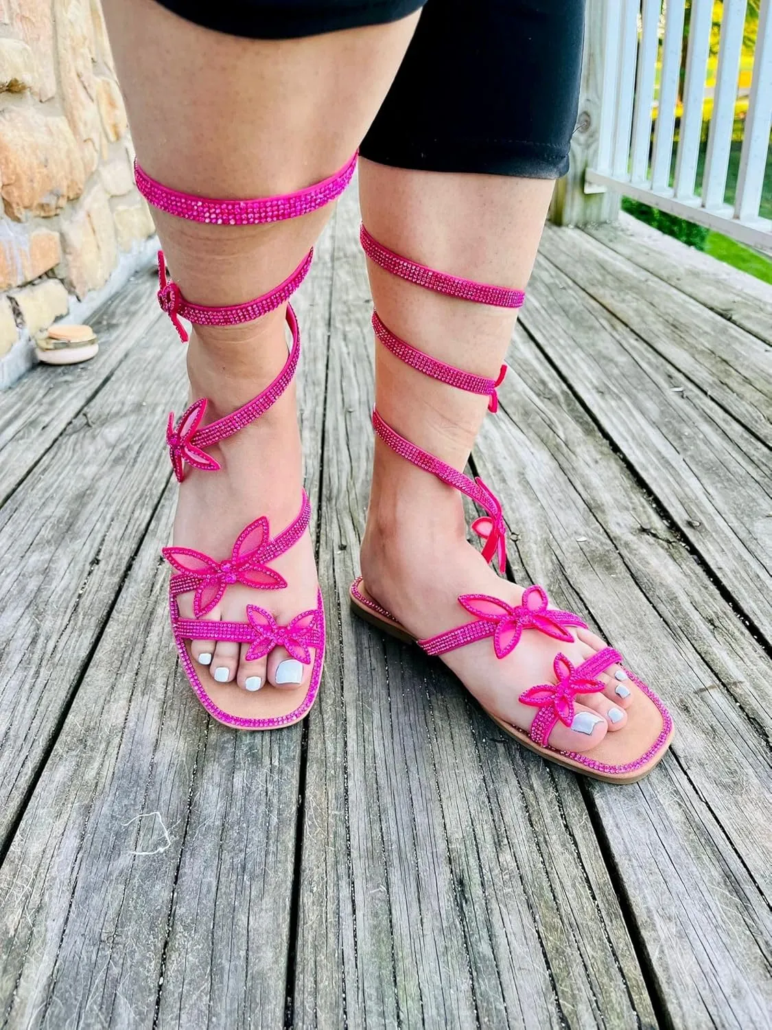 Forever Link Women Butterfly Rhinestone Wrap-around Flat Sandals Flat Butterfly Sandals Ritzy-25, 6