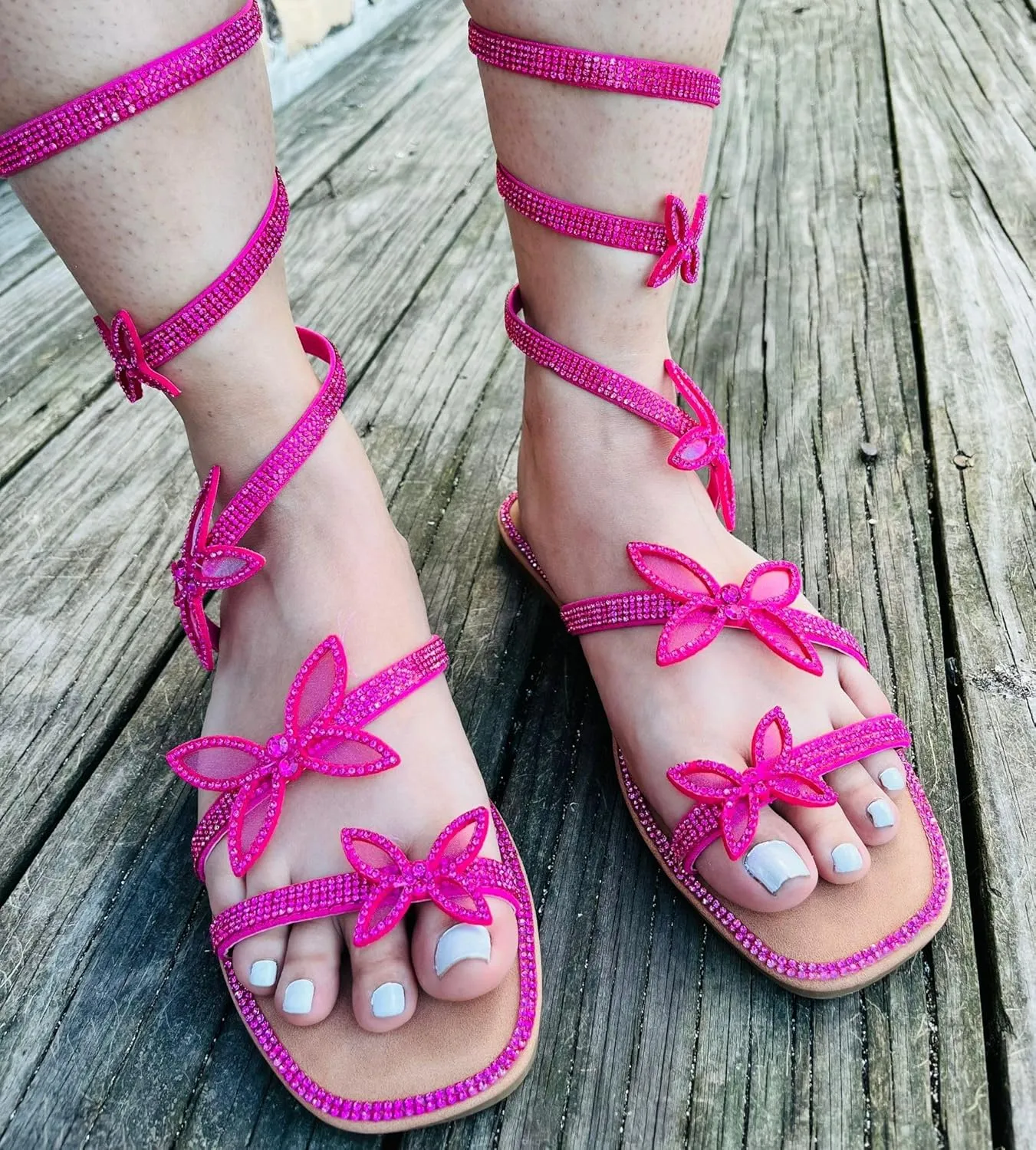 Forever Link Women Butterfly Rhinestone Wrap-around Flat Sandals Flat Butterfly Sandals Ritzy-25, 6