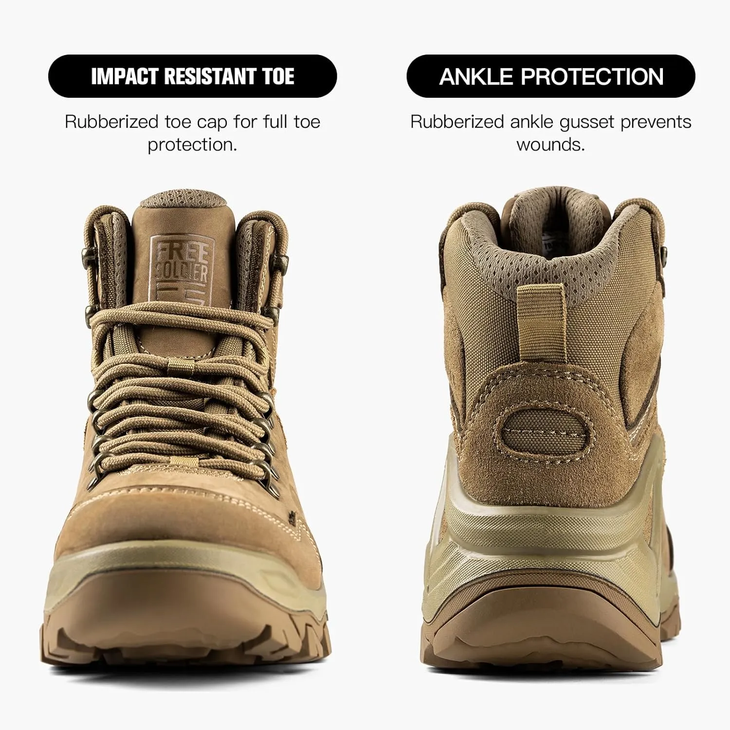 FREE SOLDIER Mens Waterproof Tactical Hiking Boots Combat Work Boots Desert Military Boots