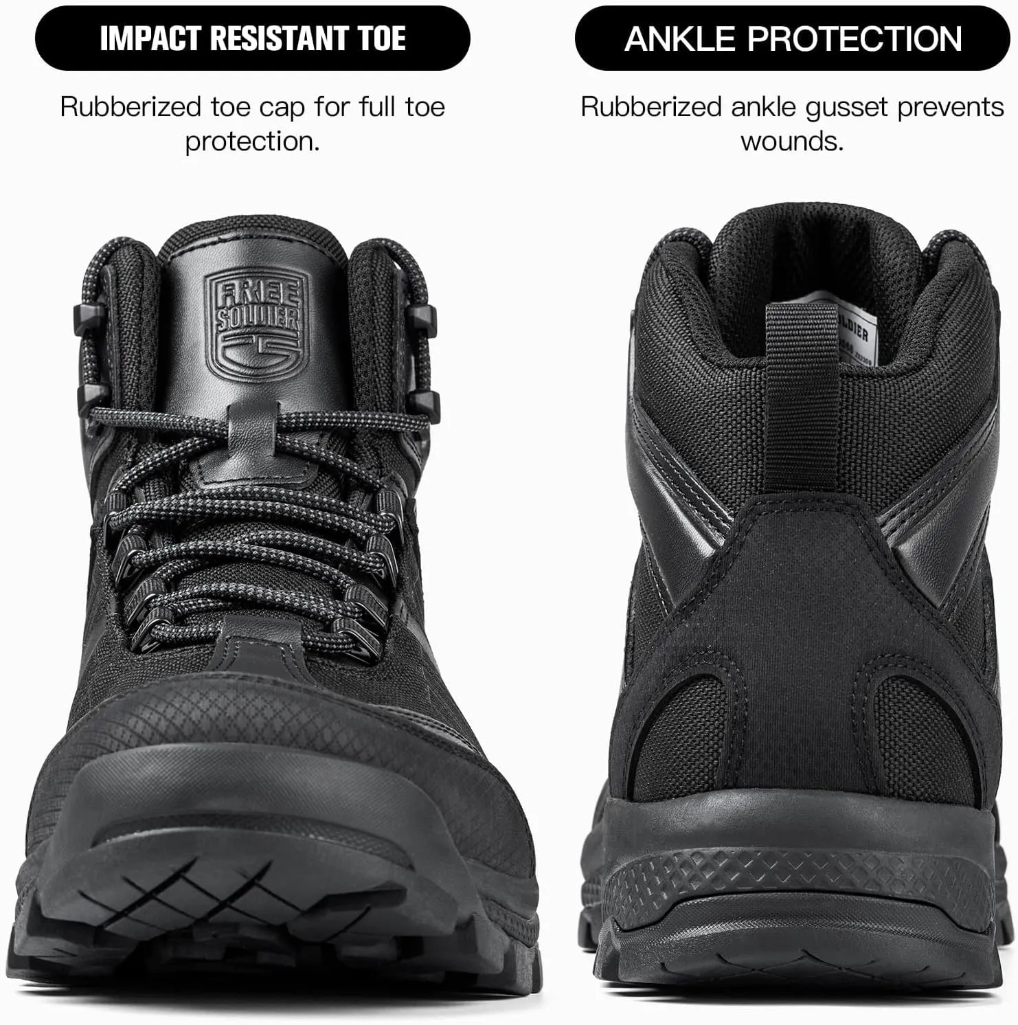 FREE SOLDIER Waterproof Hiking Boots for Men Black Boots Hiking Shoes for Men