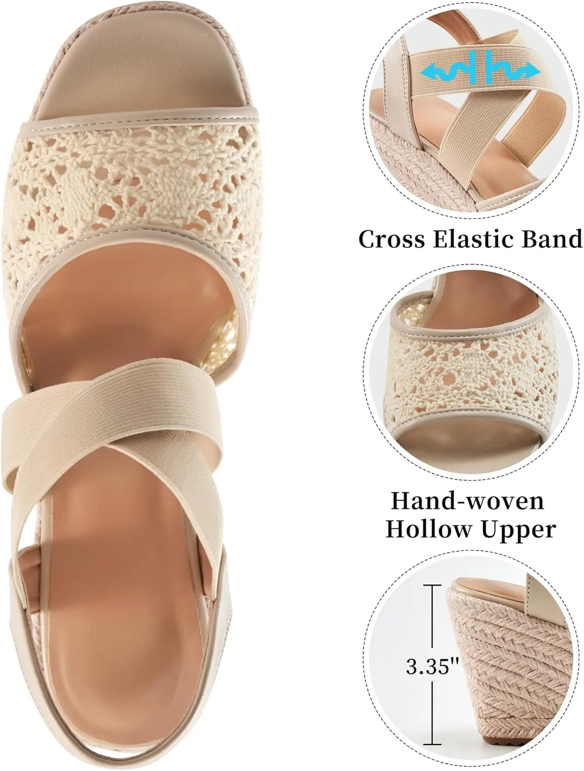 FUDYNMALC Sandals for Women Wedge Heels: Summer Dressy Platform Espadrilles Wedges - Comfortable Square Open Toe Wedding Shoes 2025