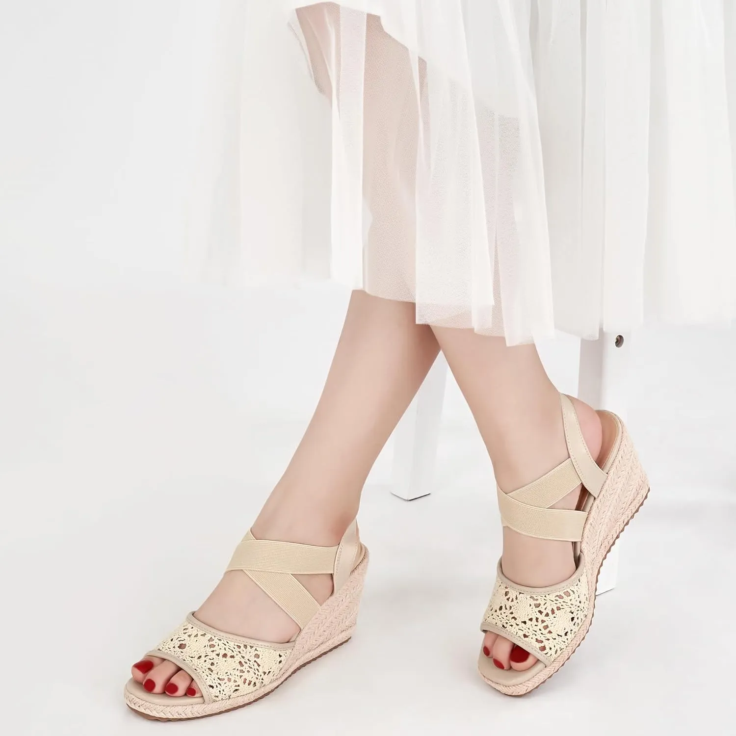 FUDYNMALC Sandals for Women Wedge Heels: Summer Dressy Platform Espadrilles Wedges - Comfortable Square Open Toe Wedding Shoes 2025