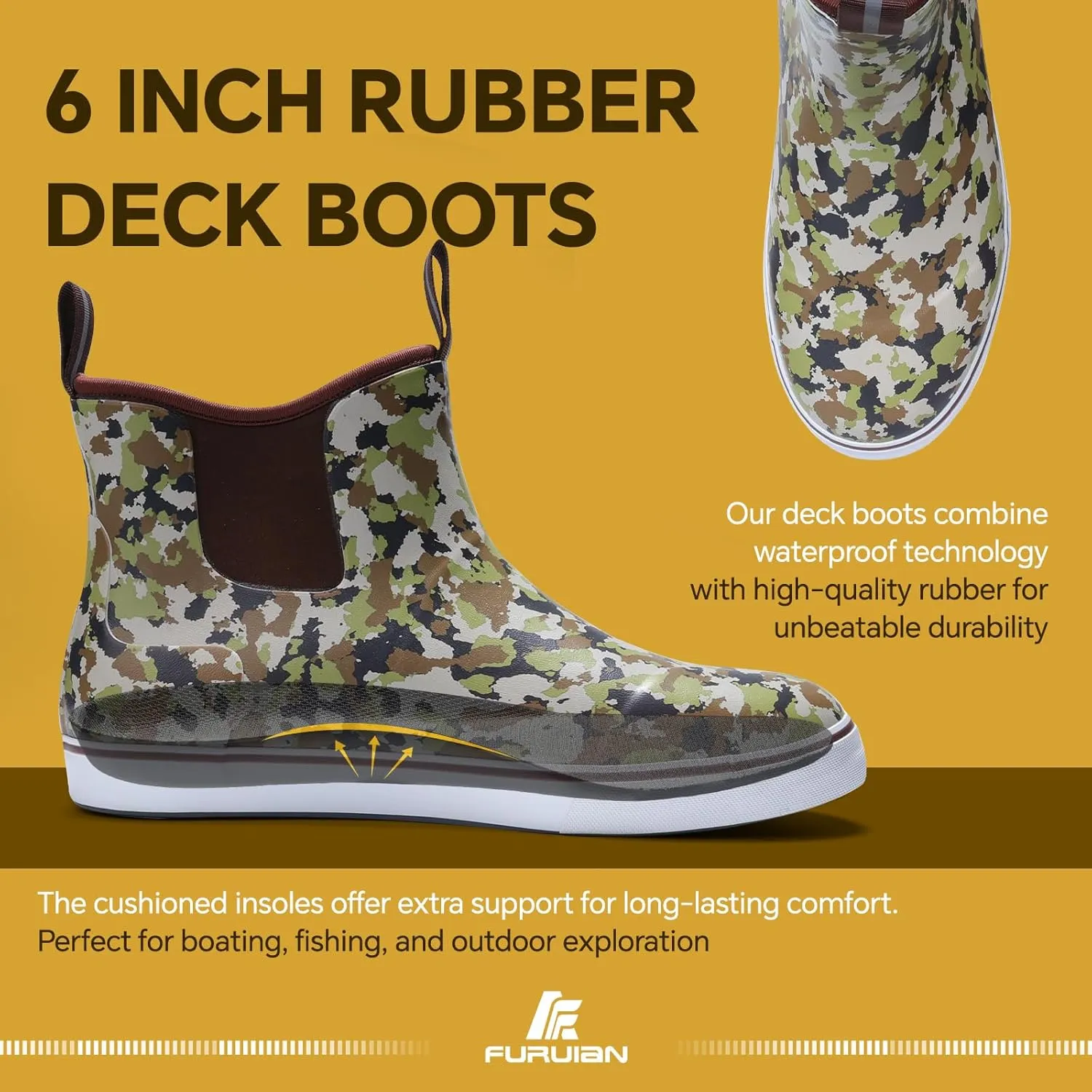 Furuian Men's Deck Boots Fishing Boots Waterproof Rain Boots Ankle Booties Slip On Neoprene Rubber Footwear Chelsea Boots Men botas para hombre for Gardening Fishing Boating Camping Sailing