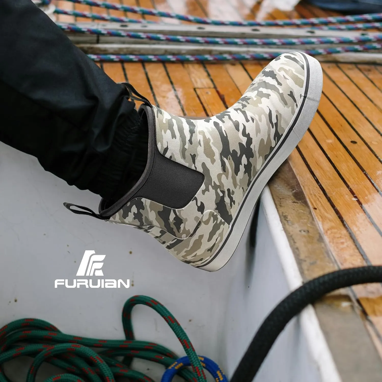 Furuian Men's Deck Boots Fishing Boots Waterproof Rain Boots Ankle Booties Slip On Neoprene Rubber Footwear Chelsea Boots Men botas para hombre for Gardening Fishing Boating Camping Sailing