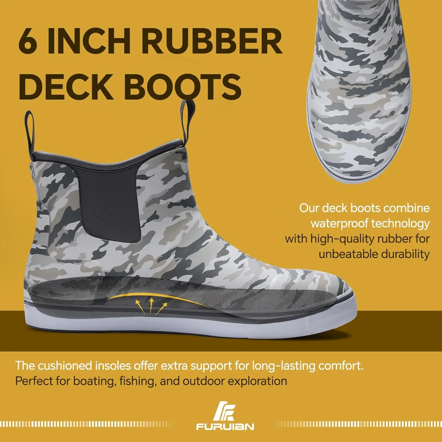 Furuian Men's Deck Boots Fishing Boots Waterproof Rain Boots Ankle Booties Slip On Neoprene Rubber Footwear Chelsea Boots Men botas para hombre for Gardening Fishing Boating Camping Sailing