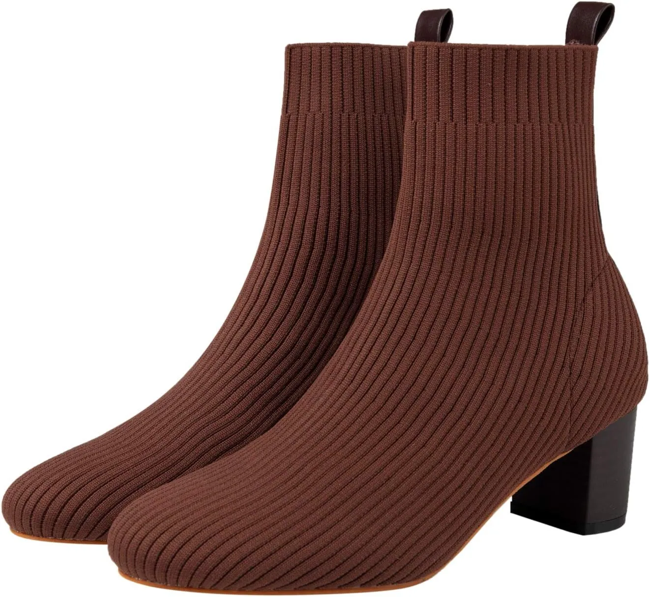 GATUXUS Women's Glove Chunky Mid Heel Ankle Boots Pointed Toe Knit Sock Style Booties Casual Warm Shoes