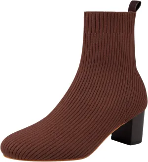 GATUXUS Women's Glove Chunky Mid Heel Ankle Boots Pointed Toe Knit Sock Style Booties Casual Warm Shoes