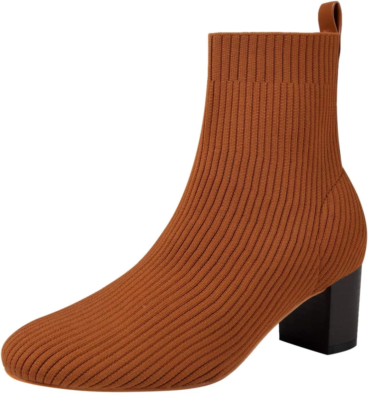 GATUXUS Women's Glove Chunky Mid Heel Ankle Boots Pointed Toe Knit Sock Style Booties Casual Warm Shoes