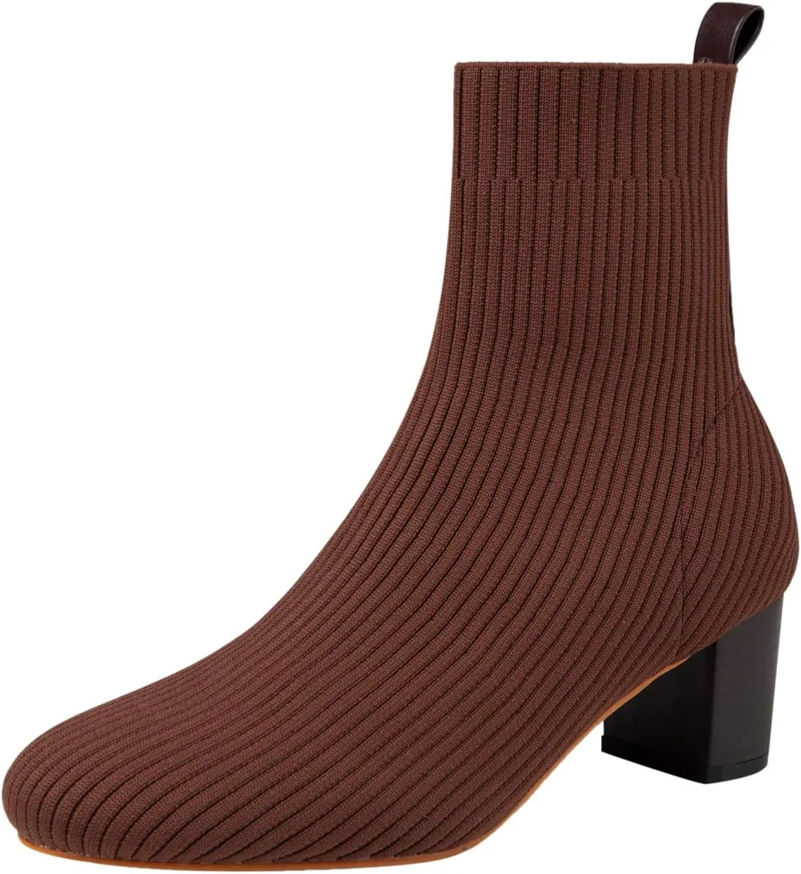 GATUXUS Women's Glove Chunky Mid Heel Ankle Boots Pointed Toe Knit Sock Style Booties Casual Warm Shoes