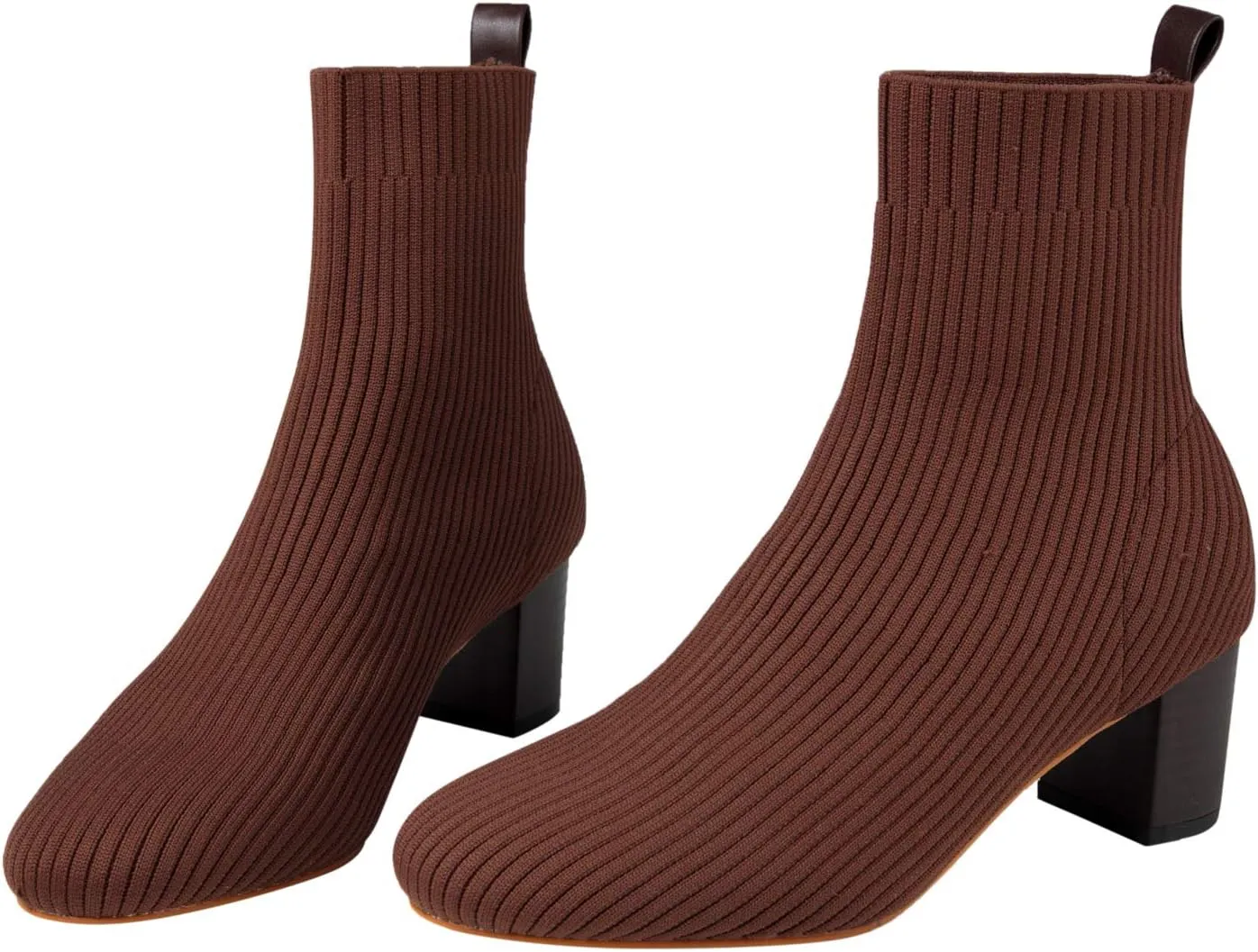 GATUXUS Women's Glove Chunky Mid Heel Ankle Boots Pointed Toe Knit Sock Style Booties Casual Warm Shoes
