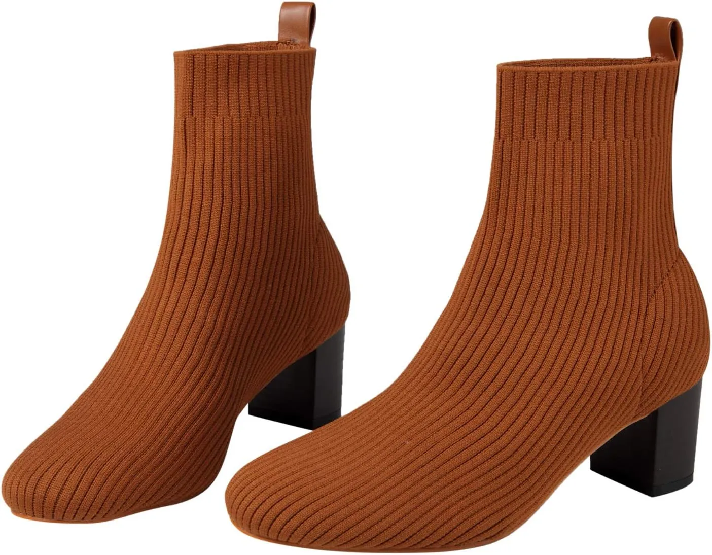GATUXUS Women's Glove Chunky Mid Heel Ankle Boots Pointed Toe Knit Sock Style Booties Casual Warm Shoes