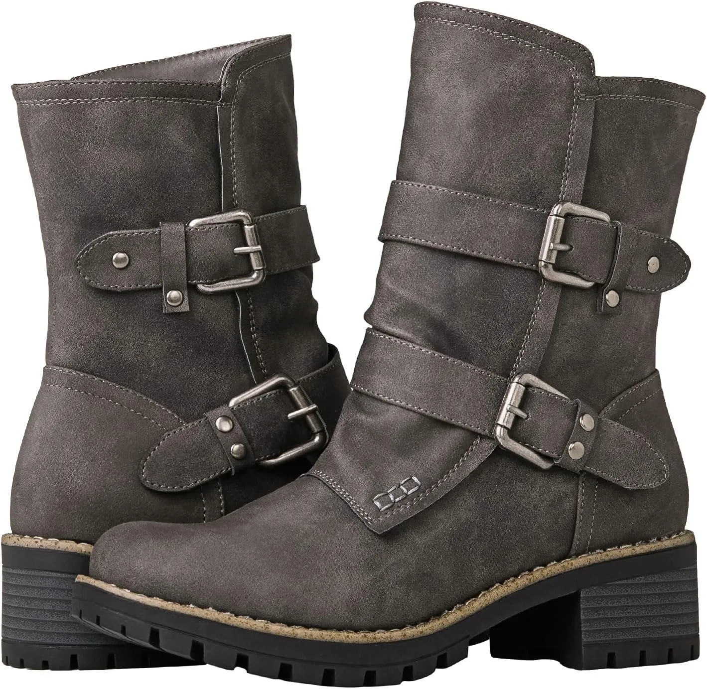 GLOBALWIN Lace up Mid Calf Motorcycle Fashion Festival Boots Combat Riding Military Boots for Women