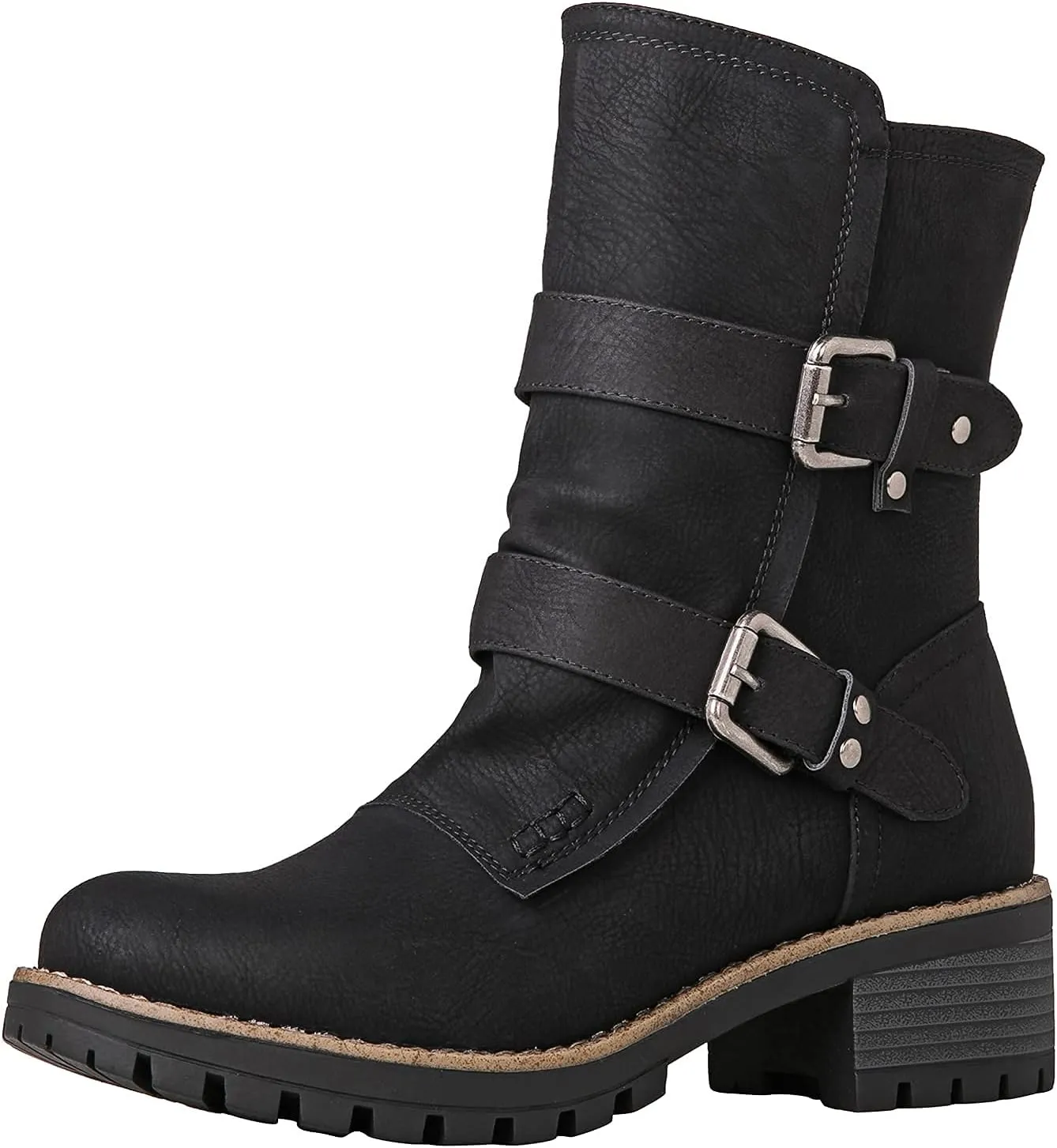 GLOBALWIN Lace up Mid Calf Motorcycle Fashion Festival Boots Combat Riding Military Boots for Women