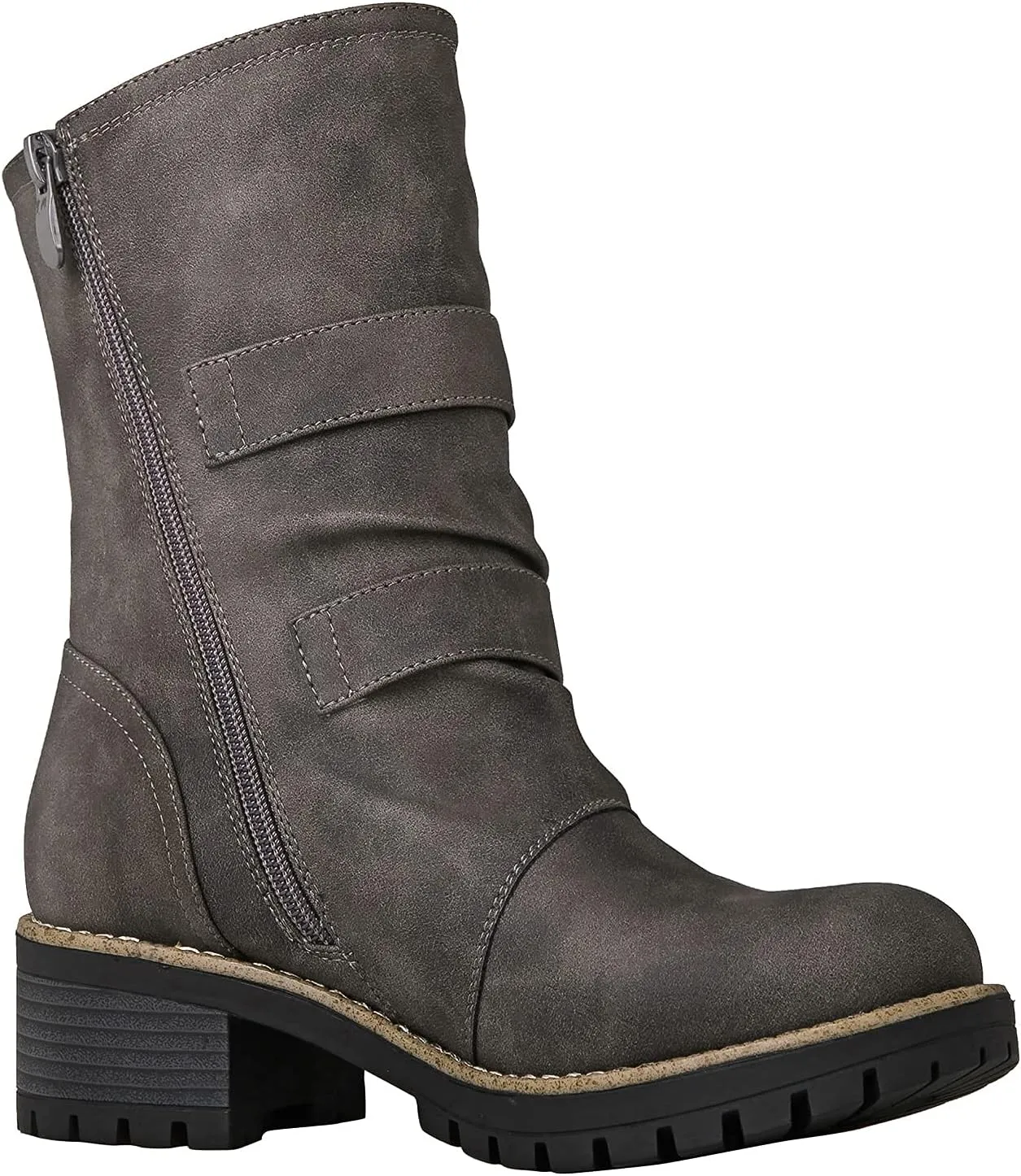 GLOBALWIN Lace up Mid Calf Motorcycle Fashion Festival Boots Combat Riding Military Boots for Women