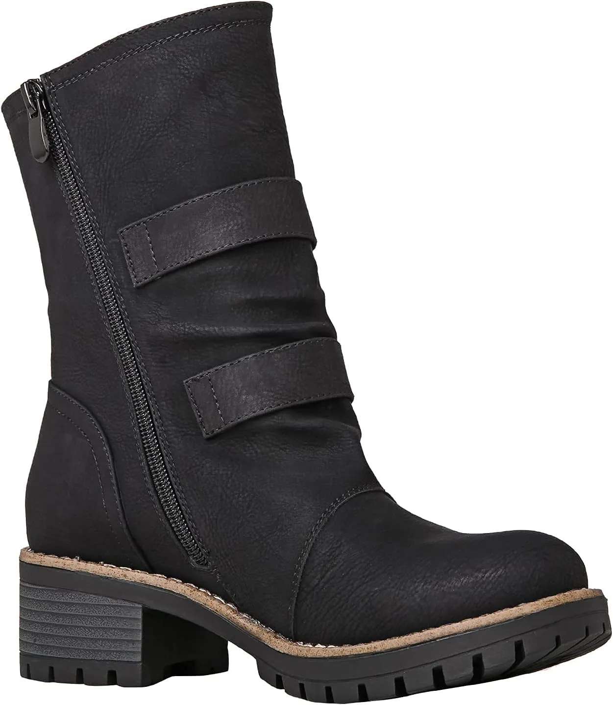 GLOBALWIN Lace up Mid Calf Motorcycle Fashion Festival Boots Combat Riding Military Boots for Women