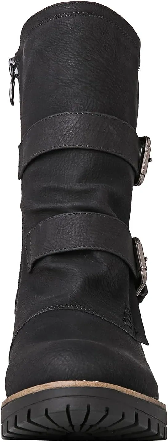GLOBALWIN Lace up Mid Calf Motorcycle Fashion Festival Boots Combat Riding Military Boots for Women