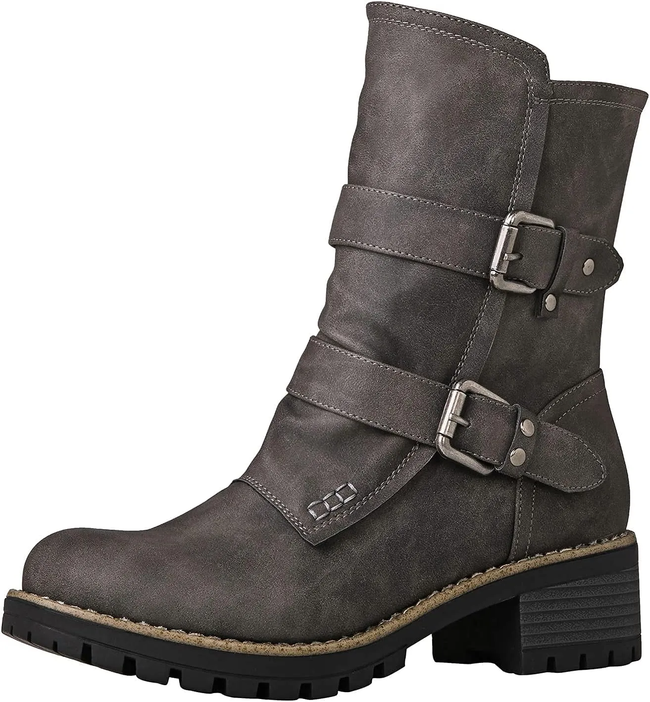 GLOBALWIN Lace up Mid Calf Motorcycle Fashion Festival Boots Combat Riding Military Boots for Women