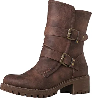 GLOBALWIN Lace up Mid Calf Motorcycle Fashion Festival Boots Combat Riding Military Boots for Women