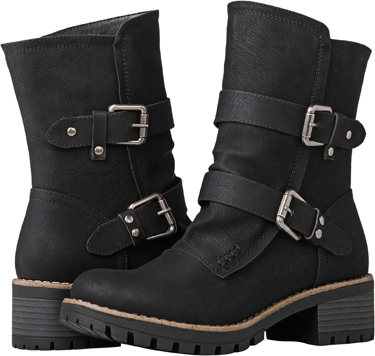 GLOBALWIN Lace up Mid Calf Motorcycle Fashion Festival Boots Combat Riding Military Boots for Women
