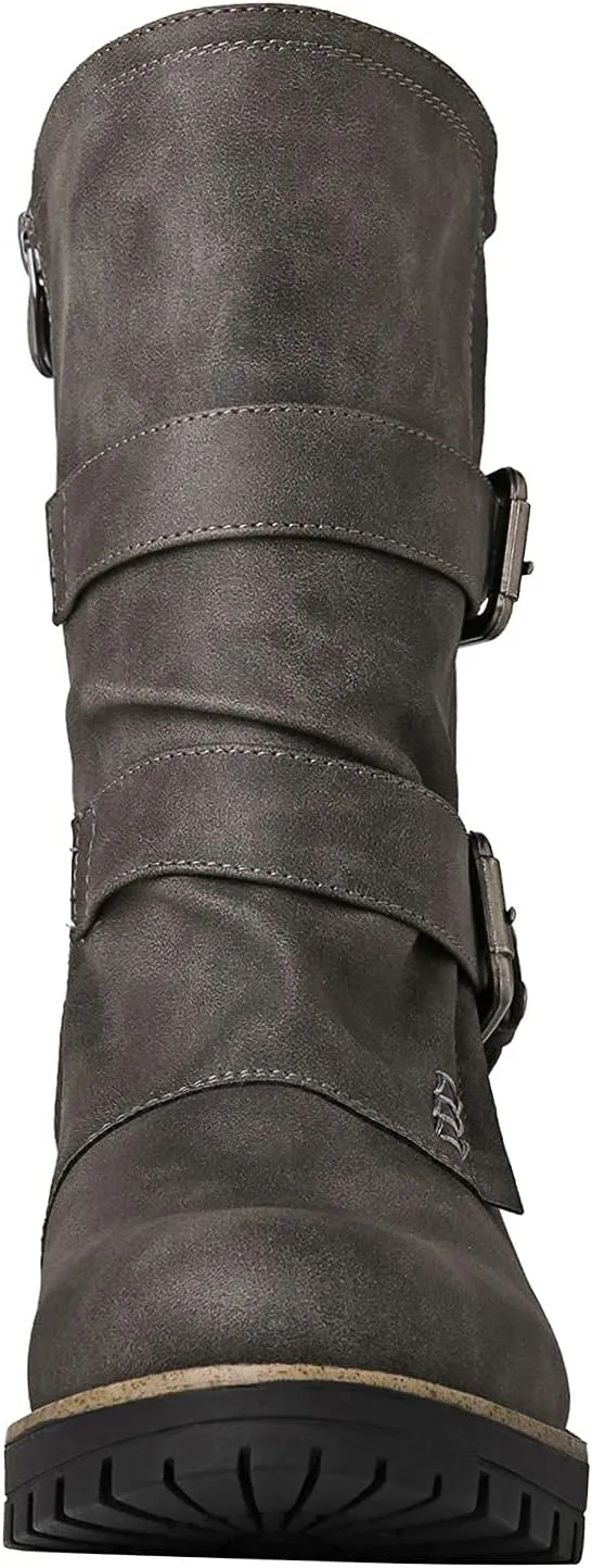 GLOBALWIN Lace up Mid Calf Motorcycle Fashion Festival Boots Combat Riding Military Boots for Women