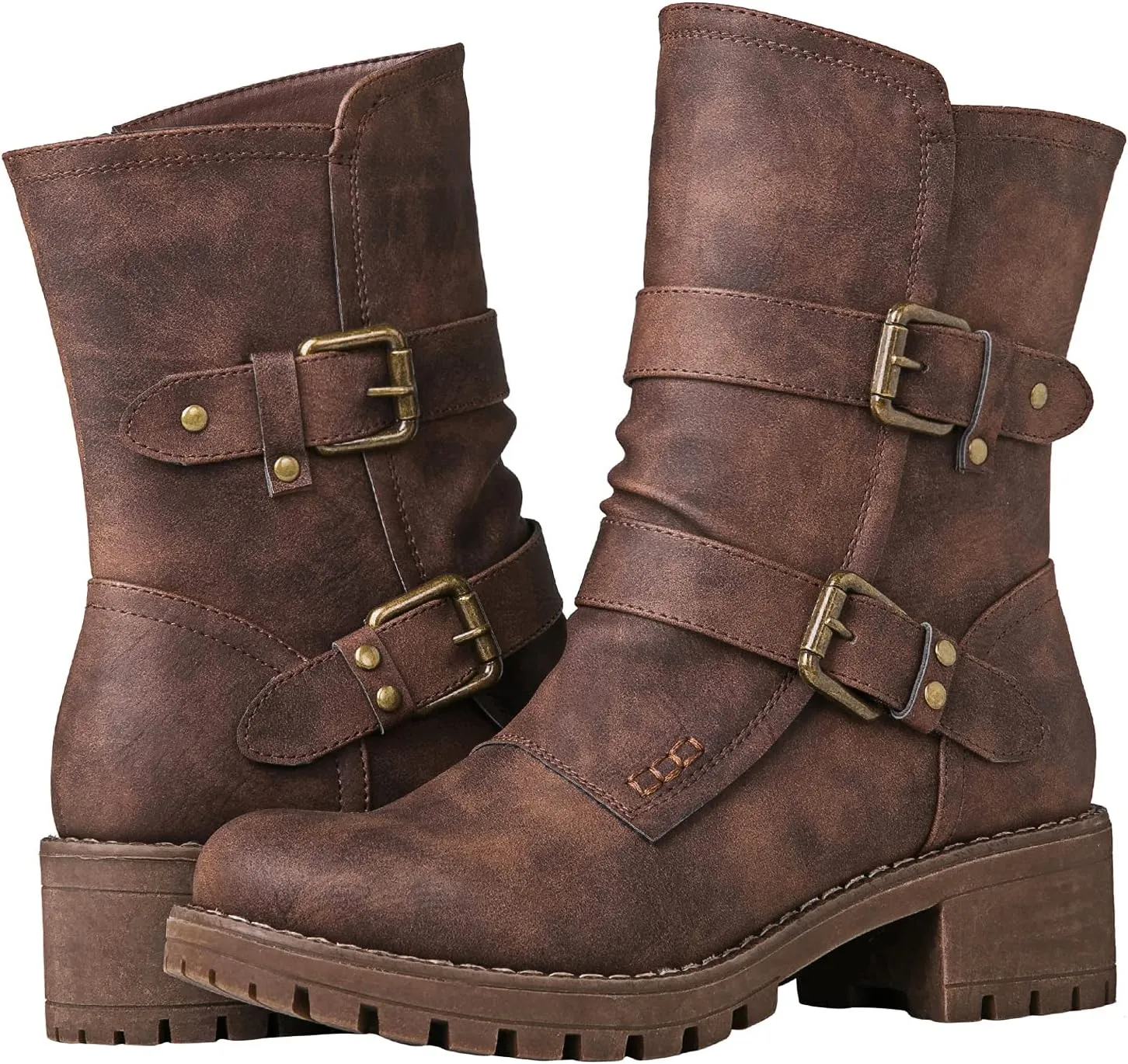 GLOBALWIN Lace up Mid Calf Motorcycle Fashion Festival Boots Combat Riding Military Boots for Women