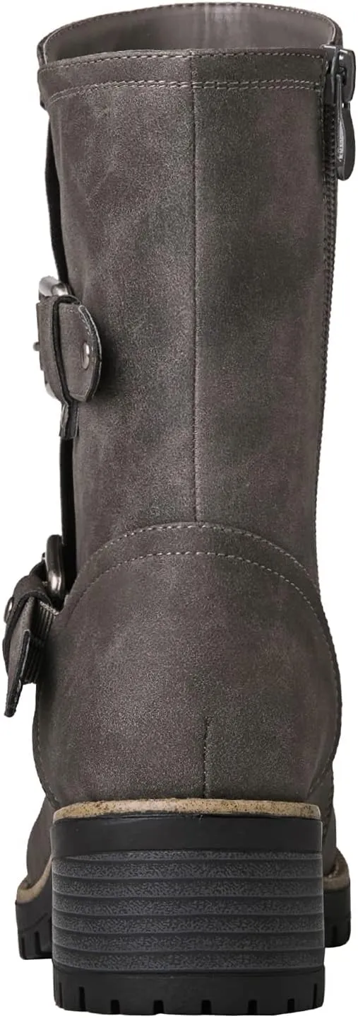 GLOBALWIN Lace up Mid Calf Motorcycle Fashion Festival Boots Combat Riding Military Boots for Women