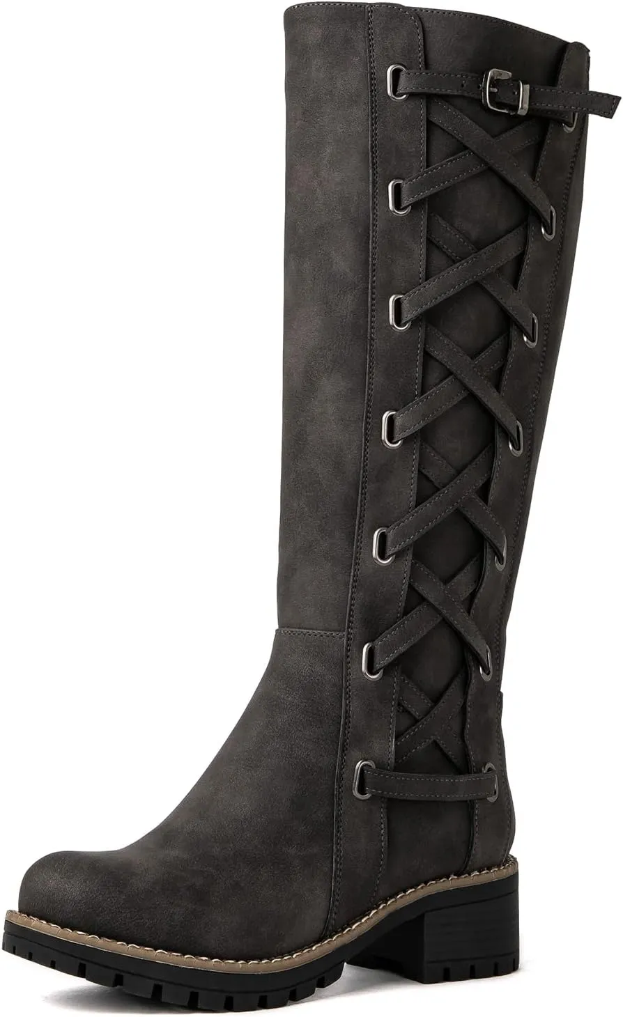 GLOBALWIN Women's Boots Back Lace Up Fall Winter Fashion Knee High Boots For Women