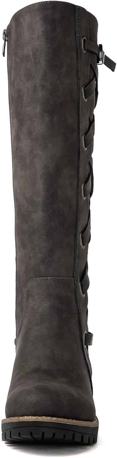 GLOBALWIN Women's Boots Back Lace Up Fall Winter Fashion Knee High Boots For Women