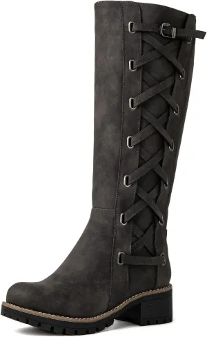 GLOBALWIN Women's Boots Back Lace Up Fall Winter Fashion Knee High Boots For Women