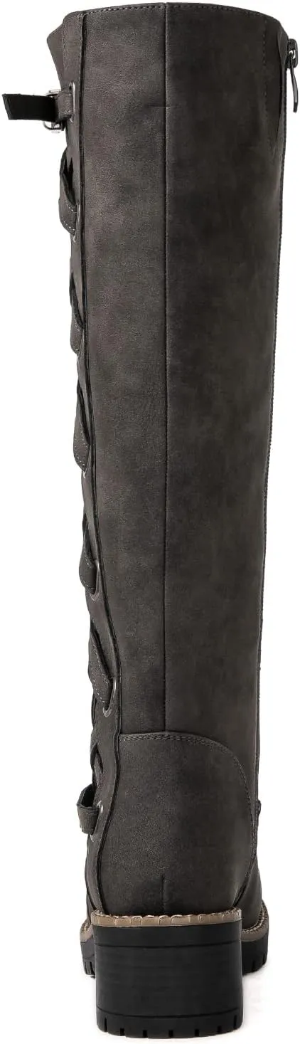 GLOBALWIN Women's Boots Back Lace Up Fall Winter Fashion Knee High Boots For Women