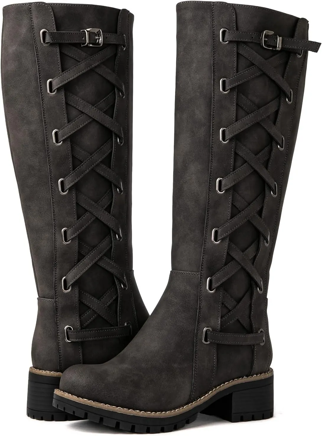 GLOBALWIN Women's Boots Back Lace Up Fall Winter Fashion Knee High Boots For Women