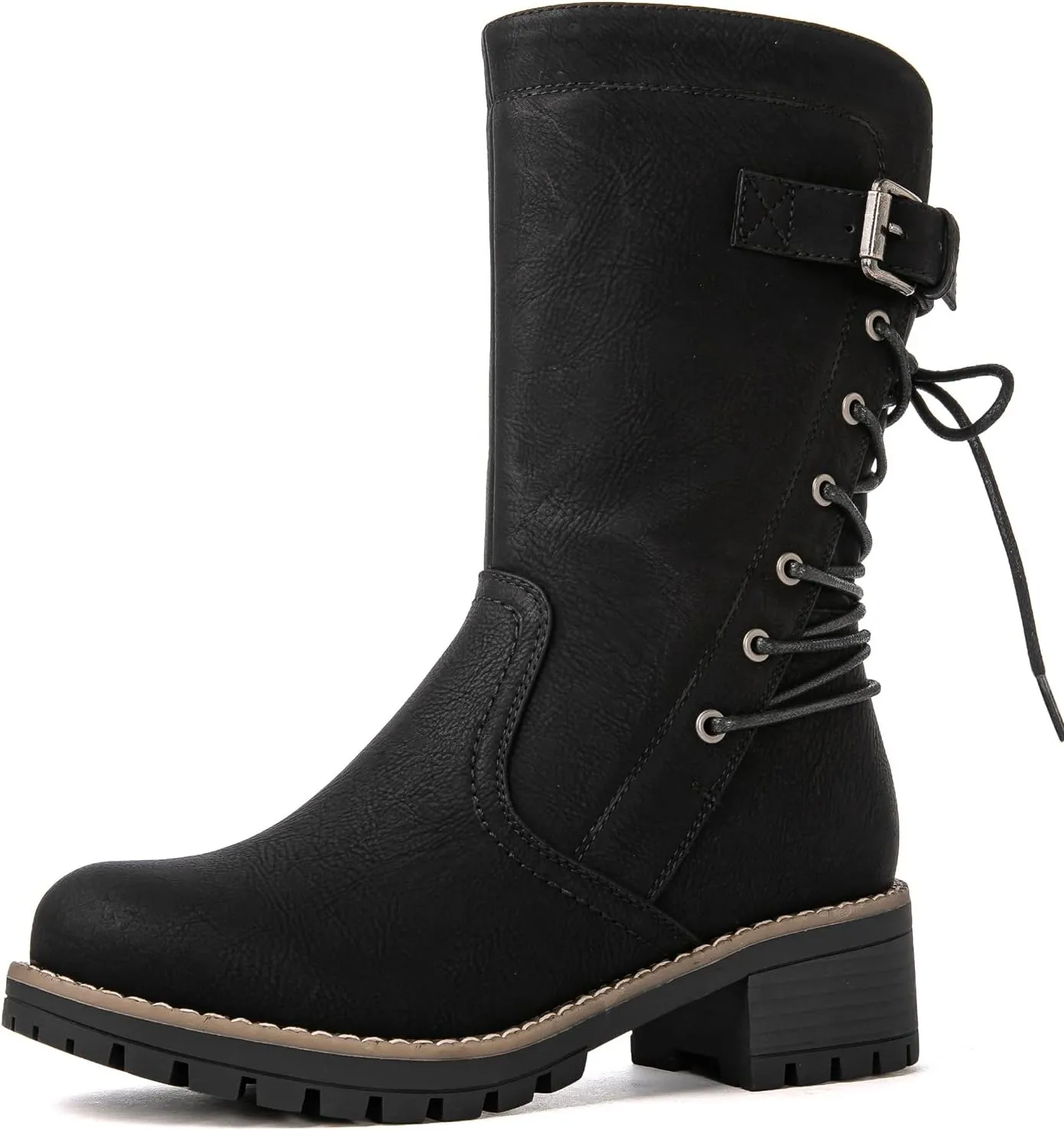GLOBALWIN Women's Lace up Mid Calf Motorcycle Fashion Festival Boots