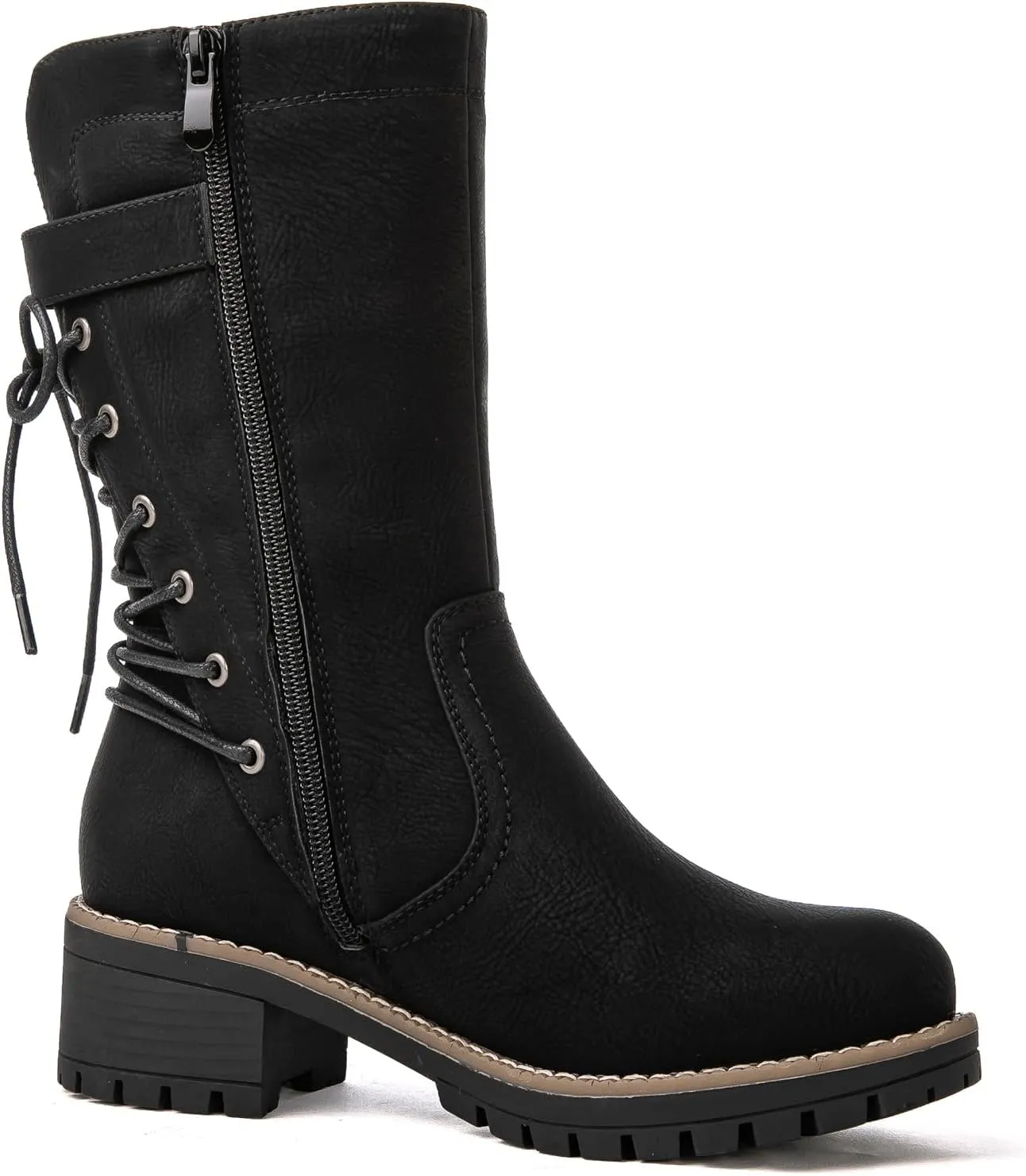 GLOBALWIN Women's Lace up Mid Calf Motorcycle Fashion Festival Boots