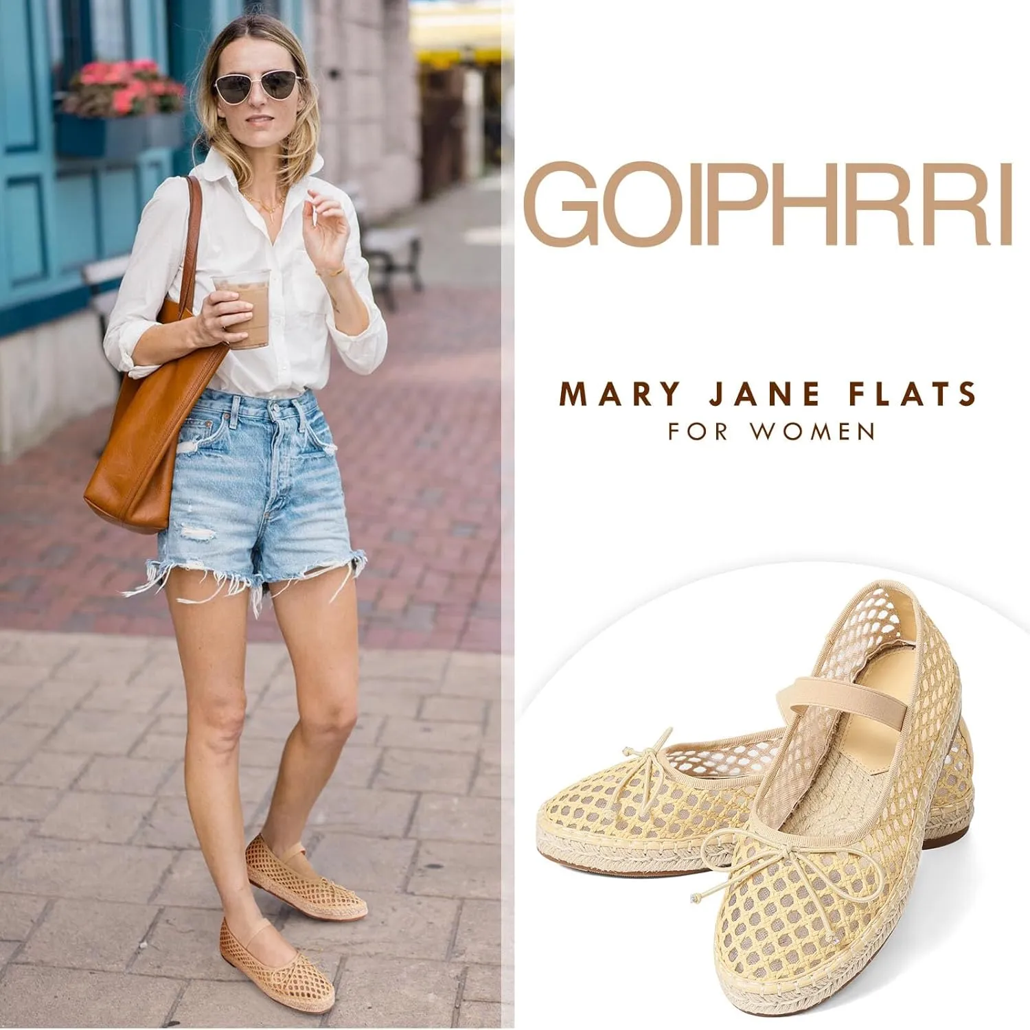 Goiphrri Platform Mary Jane Flats for Women Espadrilles Bow Knot Mary Janes Straw Woven Mesh Ballet Flats for Women Flatform Dress Pumps