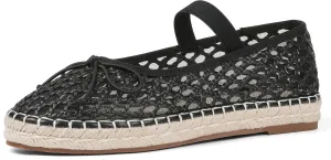 Goiphrri Platform Mary Jane Flats for Women Espadrilles Bow Knot Mary Janes Straw Woven Mesh Ballet Flats for Women Flatform Dress Pumps