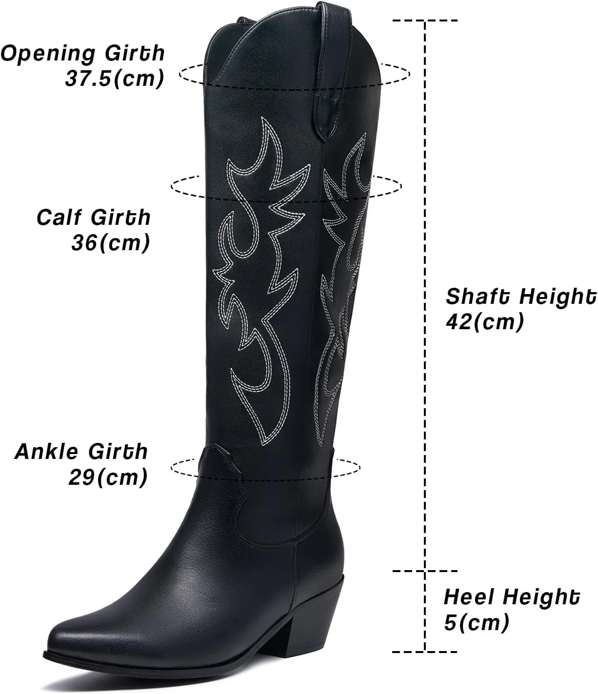 GOSERCE Women's Western Cowboy Boots with Embroidery Chunky Block Heel 2.5" Classic Cowgirl Boots Mid Calf Booties Almond Shaped Pointed Toe Knee High boots Pull On Fashion Design