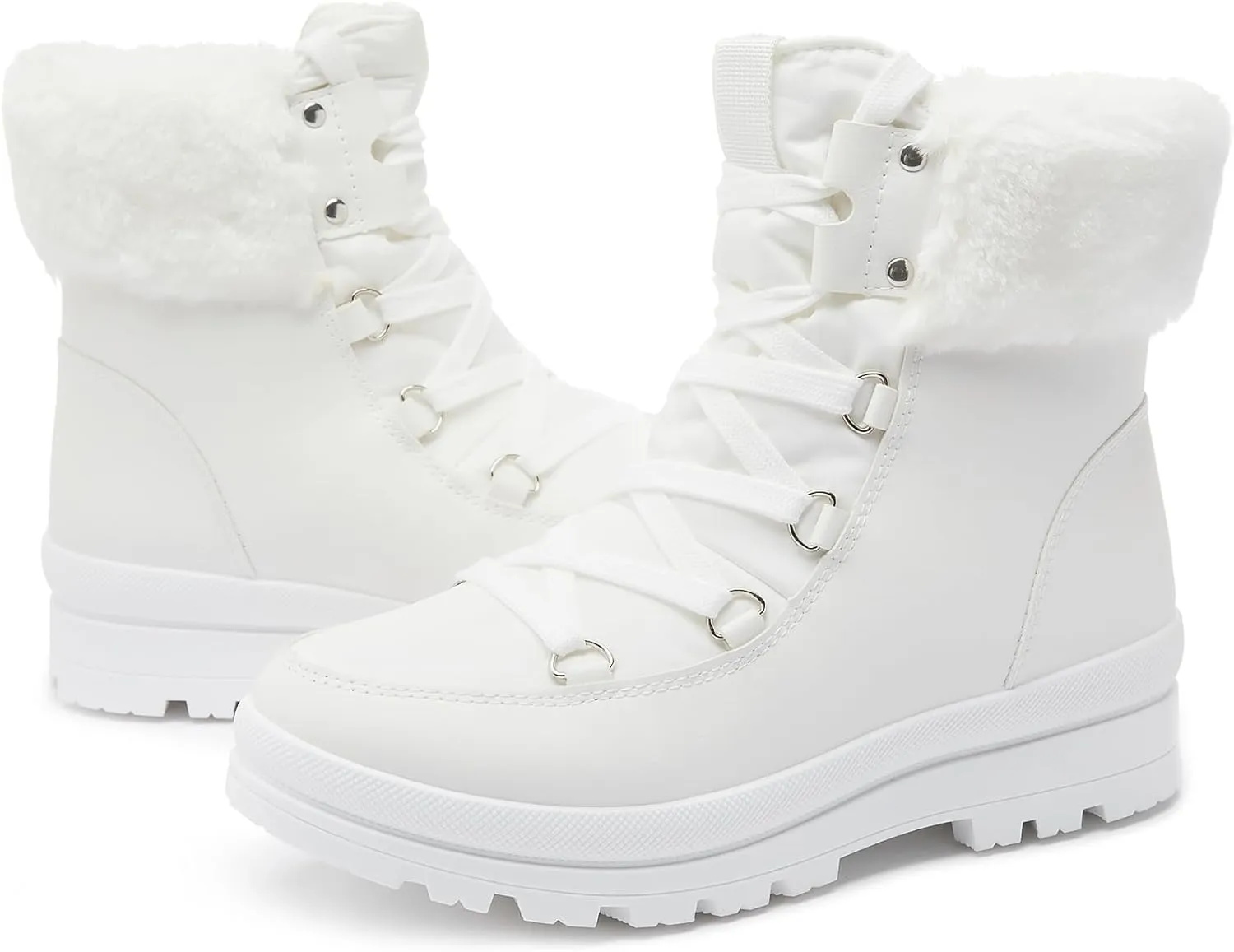 hash bubbie Women's Fuzzy Mid-Calf Boots Lace up Snow Boots for women Non Slip Combat Boots Black Winter Boots White Combat Boots(Waterproof,Zipper)