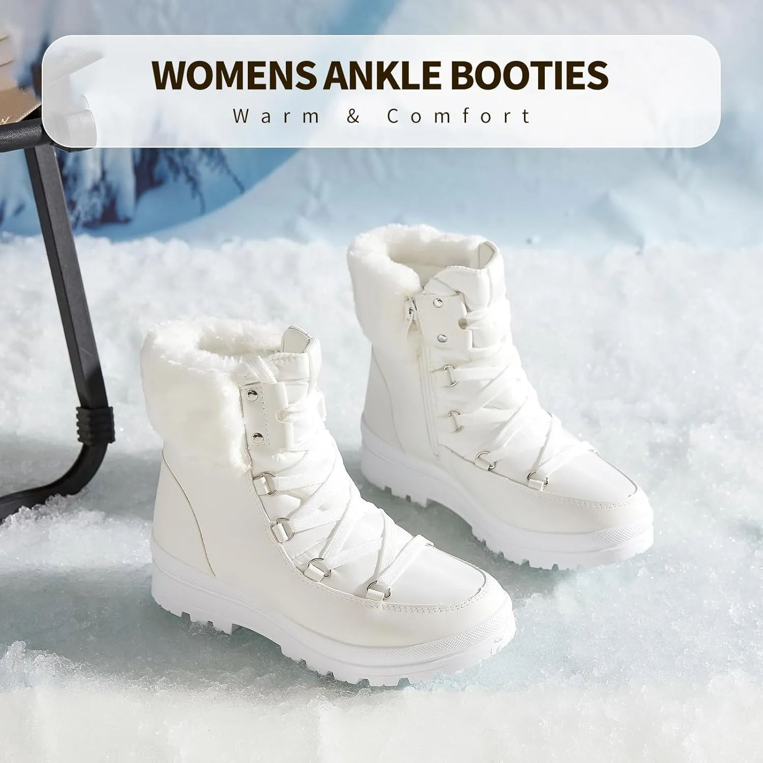 hash bubbie Women's Fuzzy Mid-Calf Boots Lace up Snow Boots for women Non Slip Combat Boots Black Winter Boots White Combat Boots(Waterproof,Zipper)