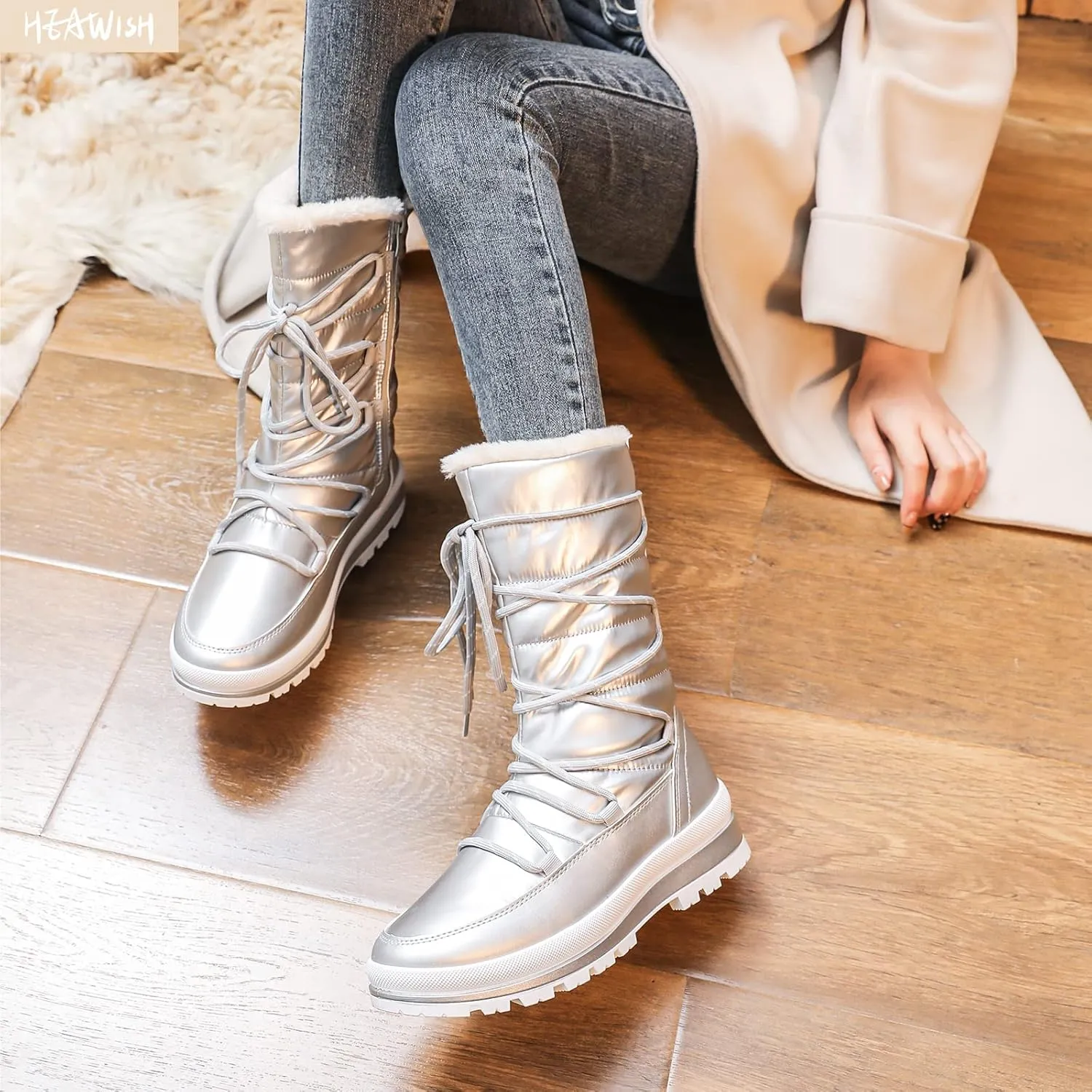 HEAWISH Women’s Winter Snow Boot Fur Lined Mid Calf Warm Boots