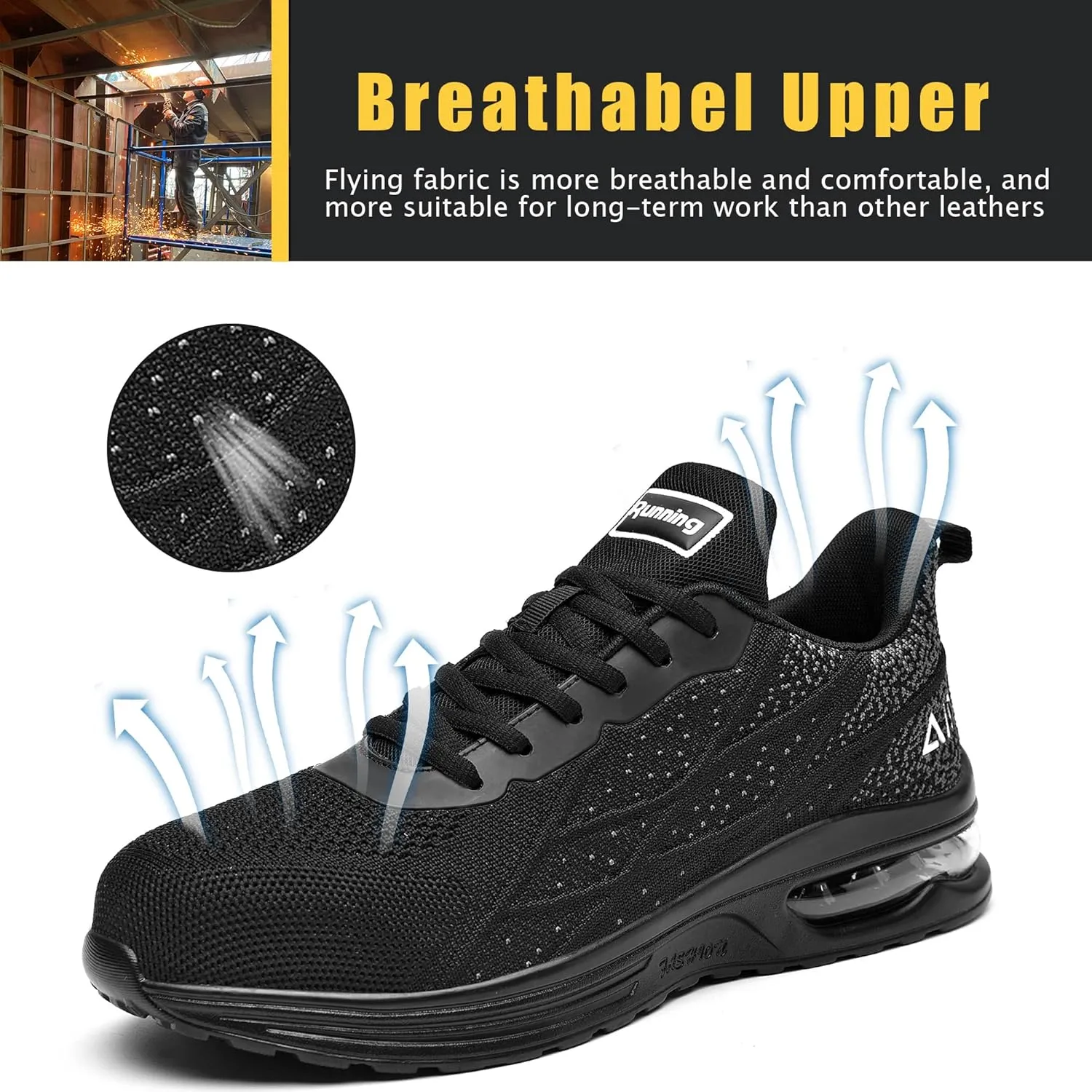 HiHatide Steel Toe Shoes for Men Work Shoes Safety Sneakers Air Cushion Lightweight Slip Resistant Breathable Comfortable