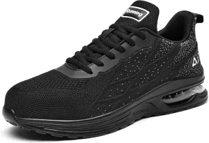 HiHatide Steel Toe Shoes for Men Work Shoes Safety Sneakers Air Cushion Lightweight Slip Resistant Breathable Comfortable