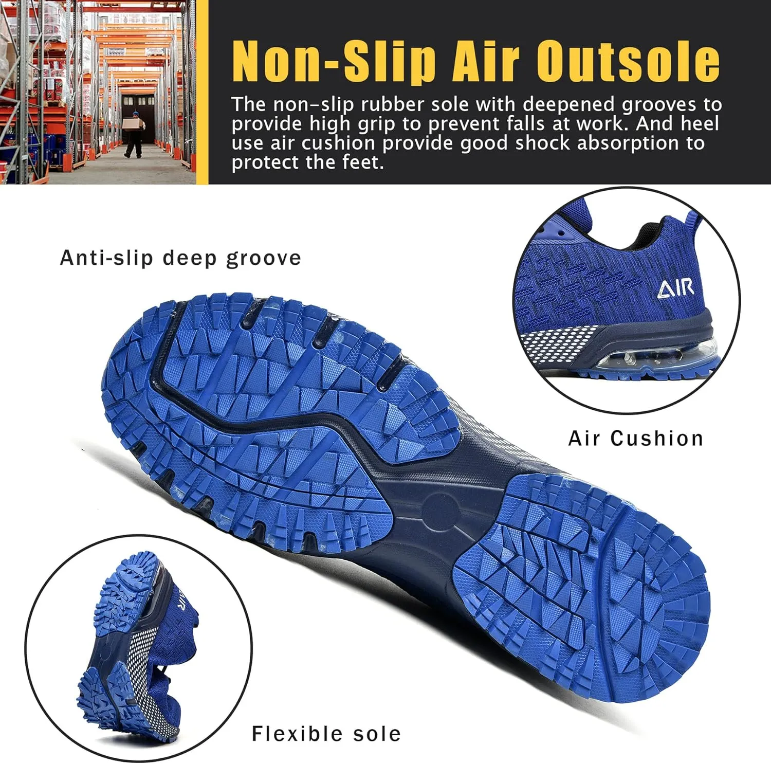 HiHatide Steel Toe Shoes for Men Work Shoes Safety Sneakers Air Cushion Lightweight Slip Resistant Breathable Comfortable