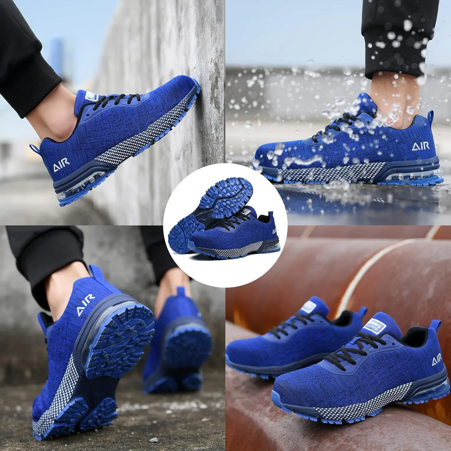 HiHatide Steel Toe Shoes for Men Work Shoes Safety Sneakers Air Cushion Lightweight Slip Resistant Breathable Comfortable