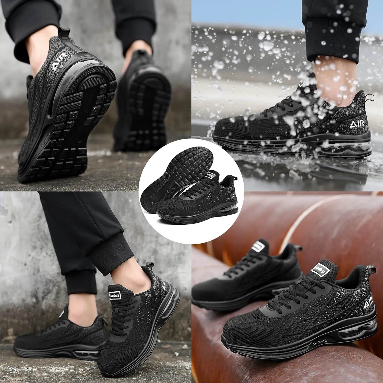 HiHatide Steel Toe Shoes for Men Work Shoes Safety Sneakers Air Cushion Lightweight Slip Resistant Breathable Comfortable