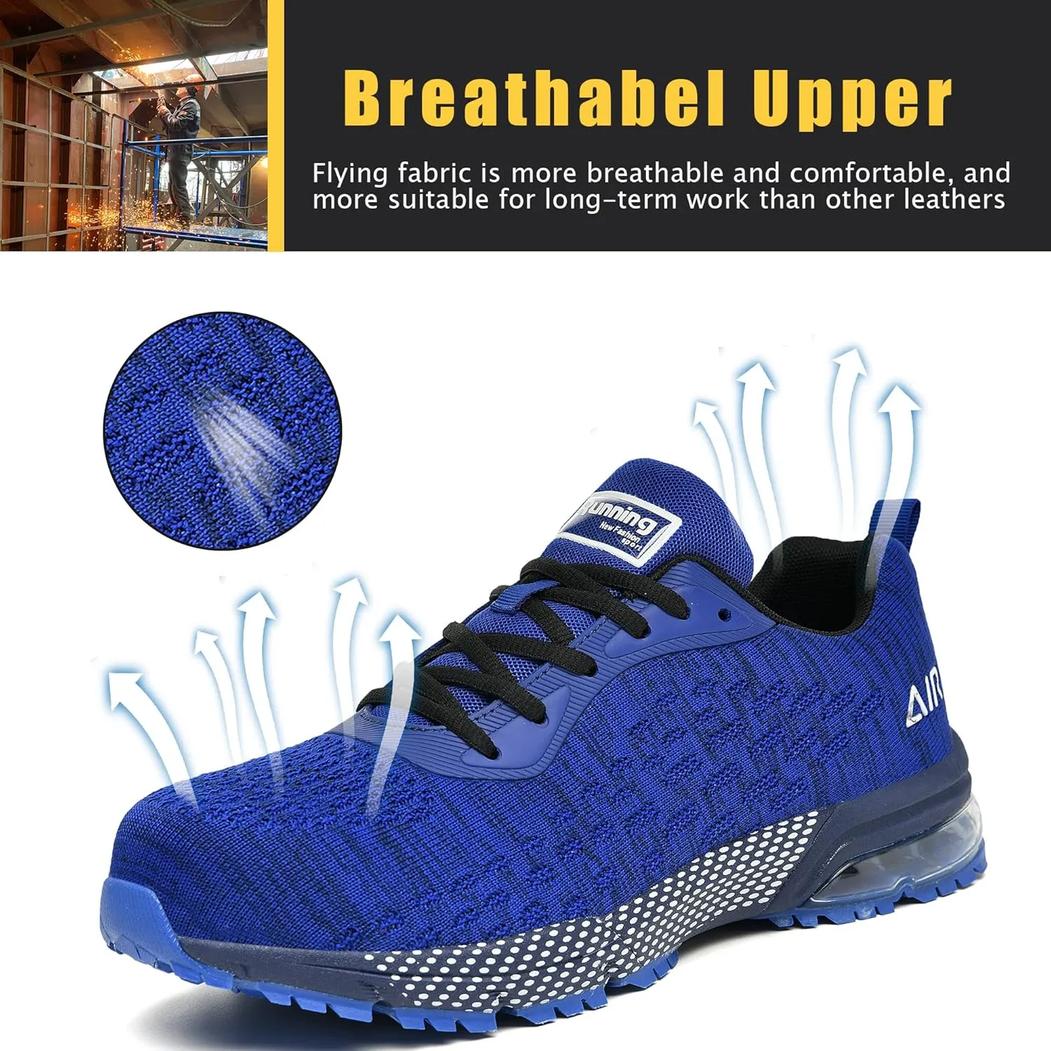 HiHatide Steel Toe Shoes for Men Work Shoes Safety Sneakers Air Cushion Lightweight Slip Resistant Breathable Comfortable