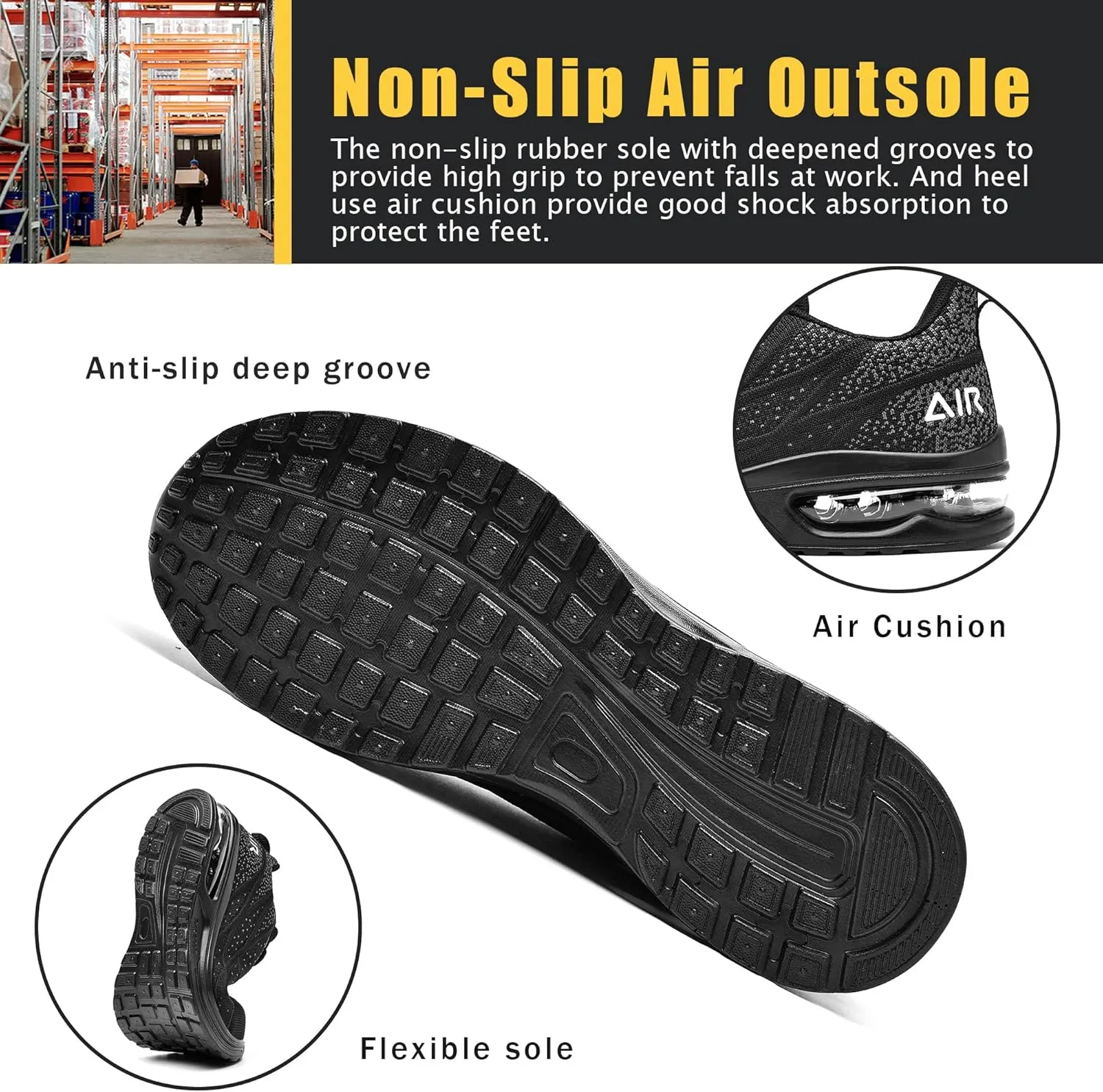 HiHatide Steel Toe Shoes for Men Work Shoes Safety Sneakers Air Cushion Lightweight Slip Resistant Breathable Comfortable