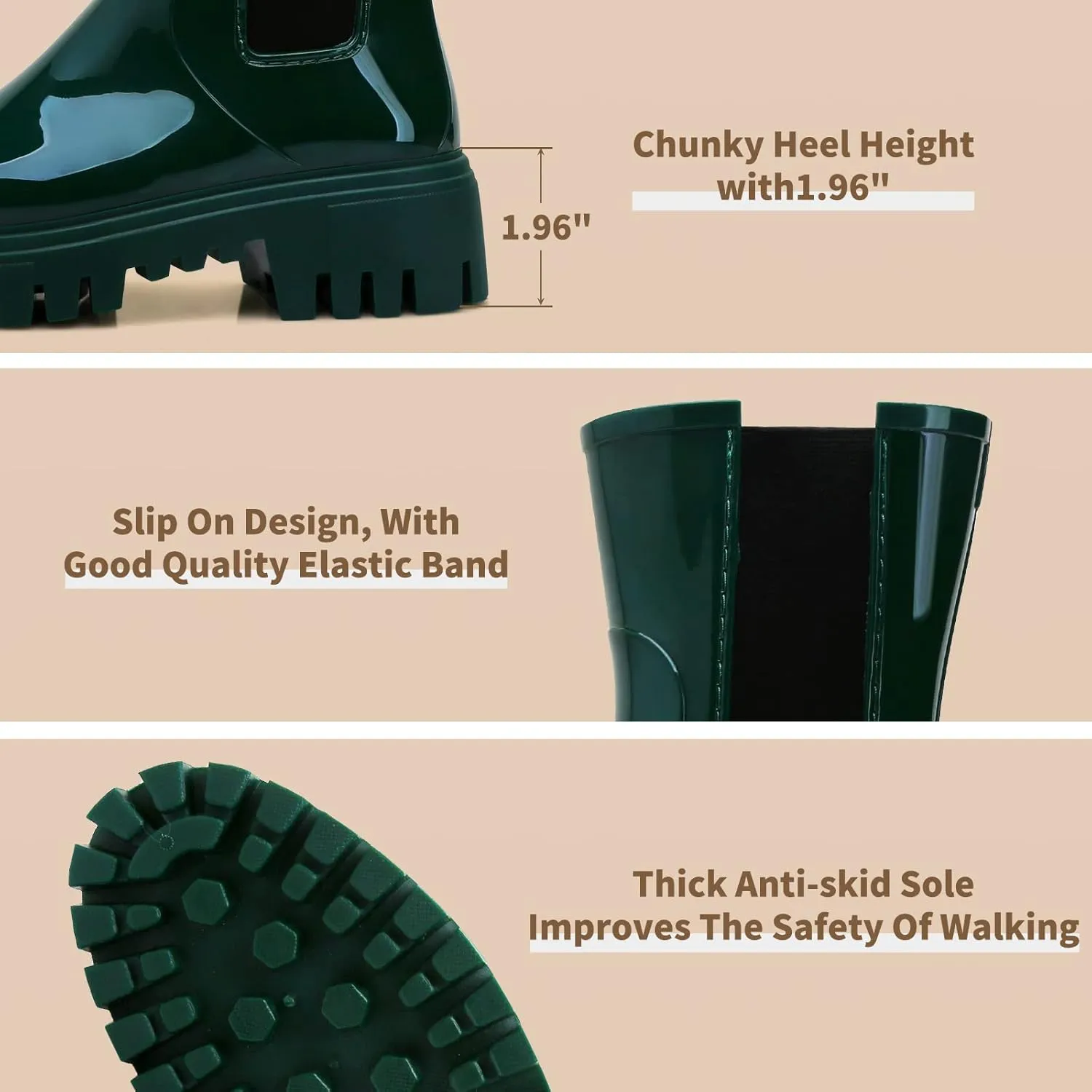 Hsttgsr Rain Boots for Women, Waterproof PVC Rubber Garden Boots Womens Chelsea Boots Short Platfrom Rain Boots, Anti-Slip Elastic Slip On Rainboots Garden Rain Shoes for Yard Farm Outdoor Work