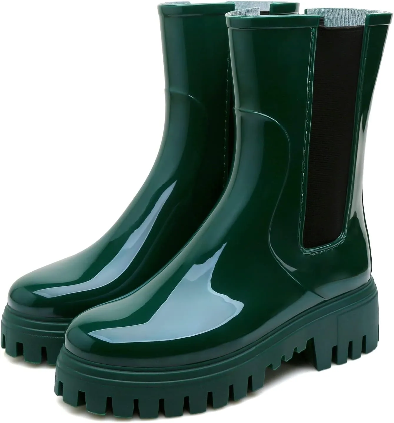 Hsttgsr Rain Boots for Women, Waterproof PVC Rubber Garden Boots Womens Chelsea Boots Short Platfrom Rain Boots, Anti-Slip Elastic Slip On Rainboots Garden Rain Shoes for Yard Farm Outdoor Work