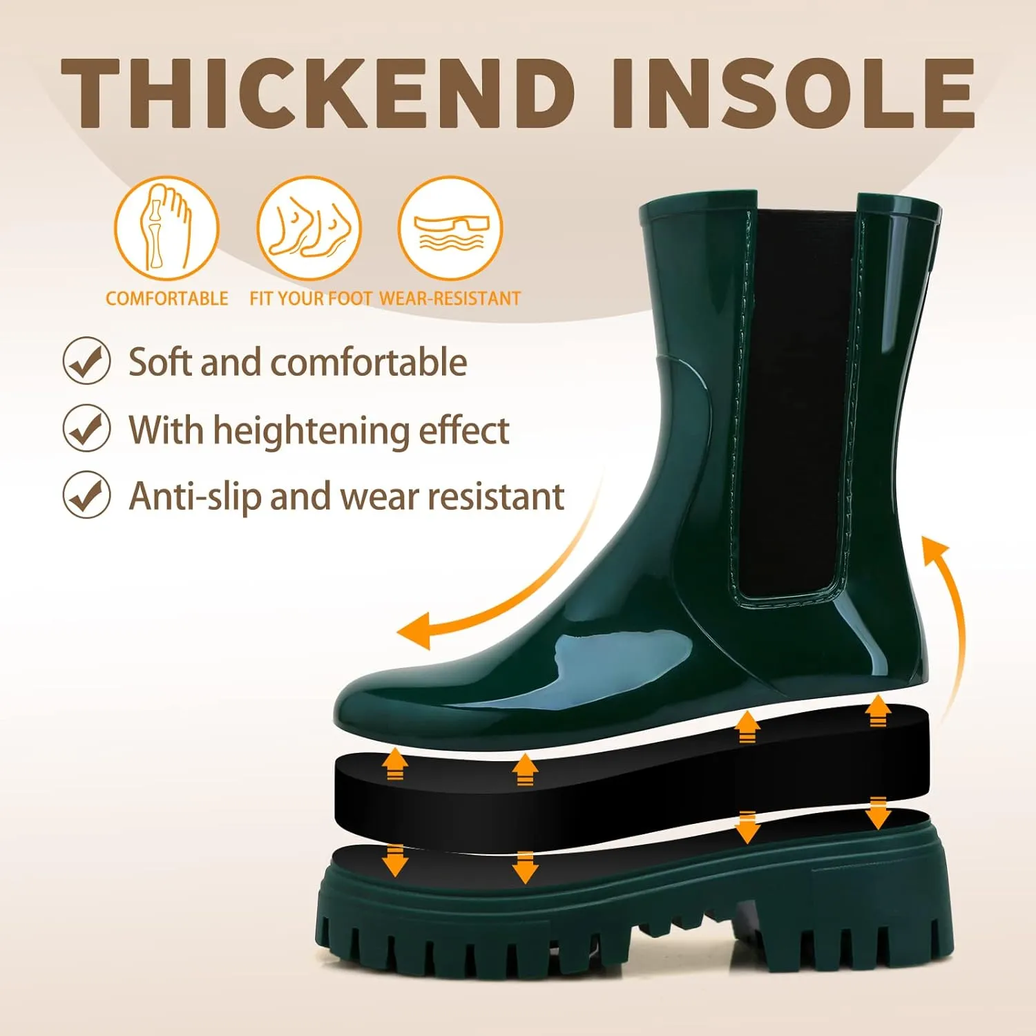 Hsttgsr Rain Boots for Women, Waterproof PVC Rubber Garden Boots Womens Chelsea Boots Short Platfrom Rain Boots, Anti-Slip Elastic Slip On Rainboots Garden Rain Shoes for Yard Farm Outdoor Work